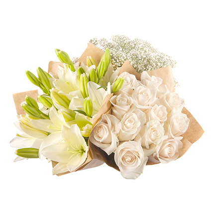 White Roses, Lilies, Gypsophila